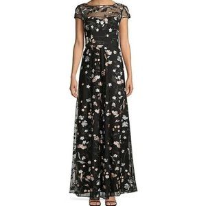 KARL LAGERFELD Black Mesh Floral Embroidered Formal Prom Gown Size 16